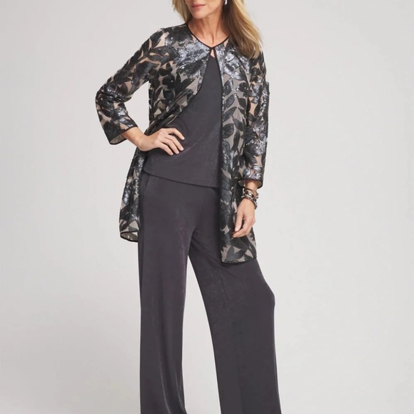 Chicos Black Sequin Floral Jacket - Picture 4 of 7